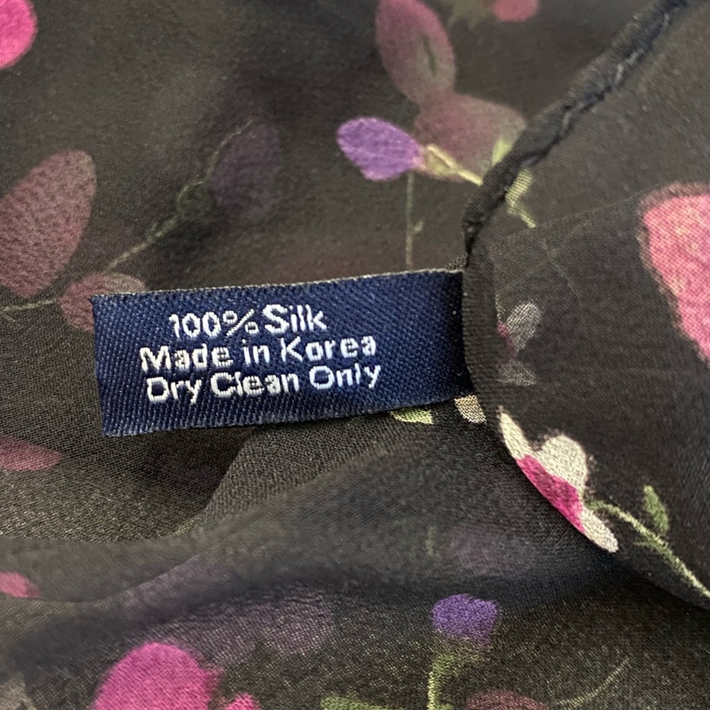 Strikingly Chic Black w/ Pink/Purple Floral Chiffon Square Scarf by Ann Taylor - Picture 6 of 11